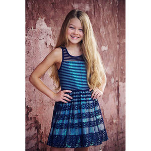 NEW Boutque Elisa B Girls Black Blue Lace Sparkly Sleeveless‎ Dress  14/12
